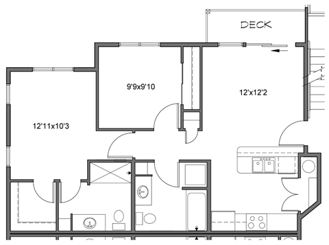 a floor plan of a 1 bedroom floor plan with a bathroom and a closet